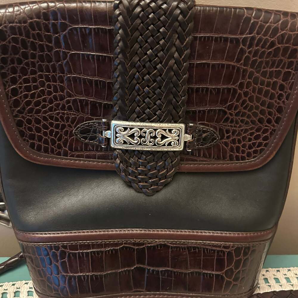 Vintage Brighton Cheryl Crossbody Leather Bag Alligator Embossed Black Brown 90s
